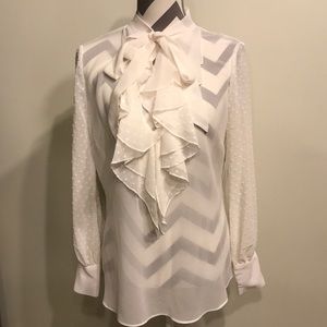 NWT Sheer Ruffle Ivory Career Blouse